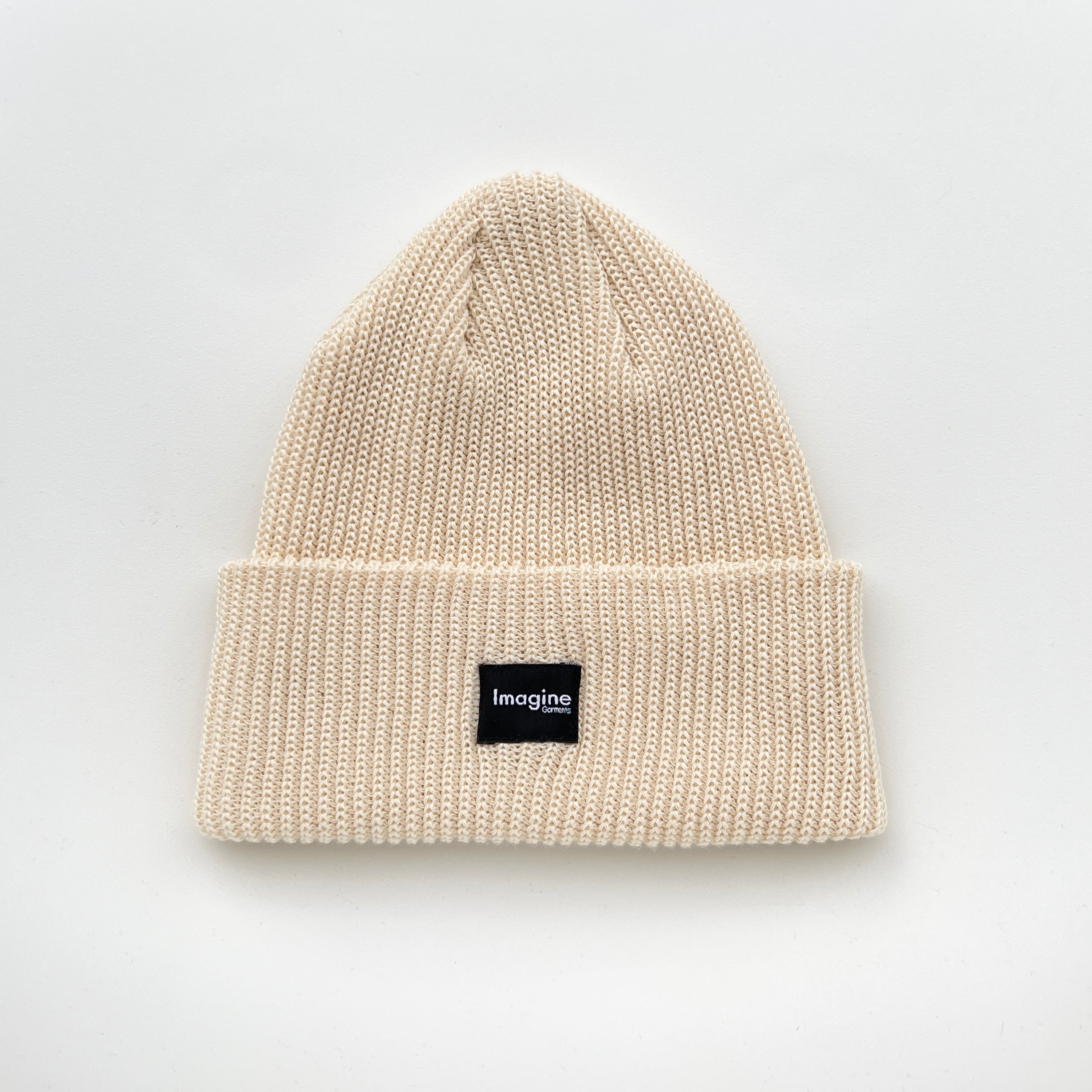 Labelled Knit Beanie – Cream / Black – Imagine Garments