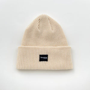 Labelled Knit Beanie – Cream / Black